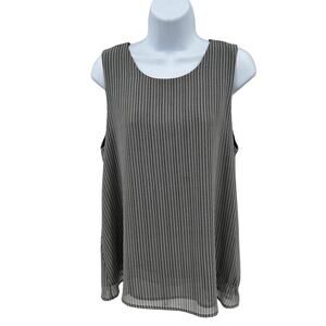 Pleione Top WMNS S Black White Stripe Double Layer Sleeveless  Round Neck Blouse